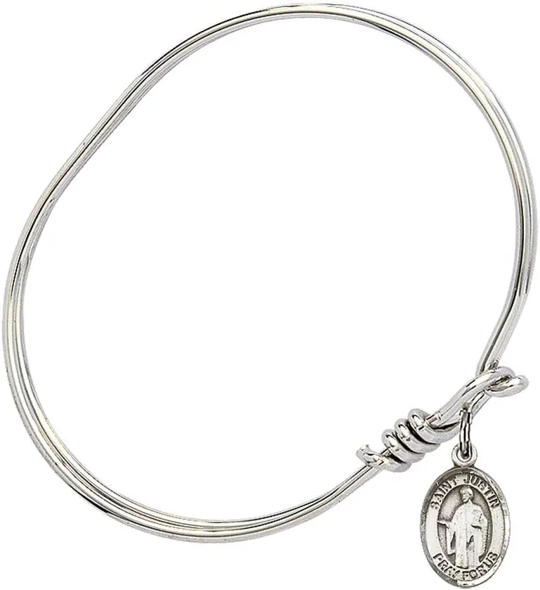 Oval Eye Hook Bangle Bracelet w/St. Justin in Sterling Silver