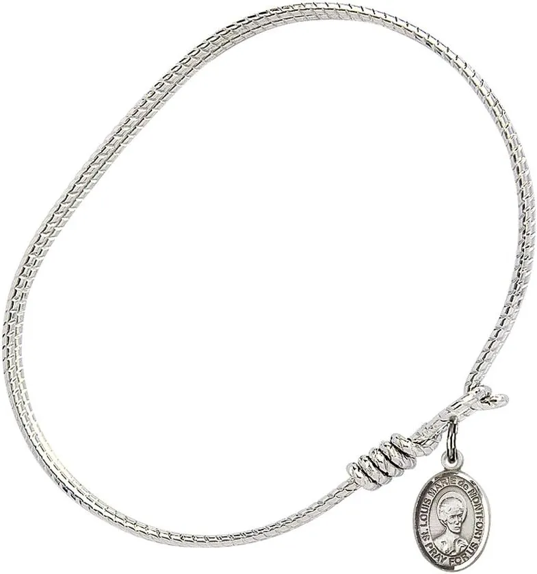 Oval Eye Hook Bangle Bracelet w/St. Louis Marie de Montfort in Sterling Silver