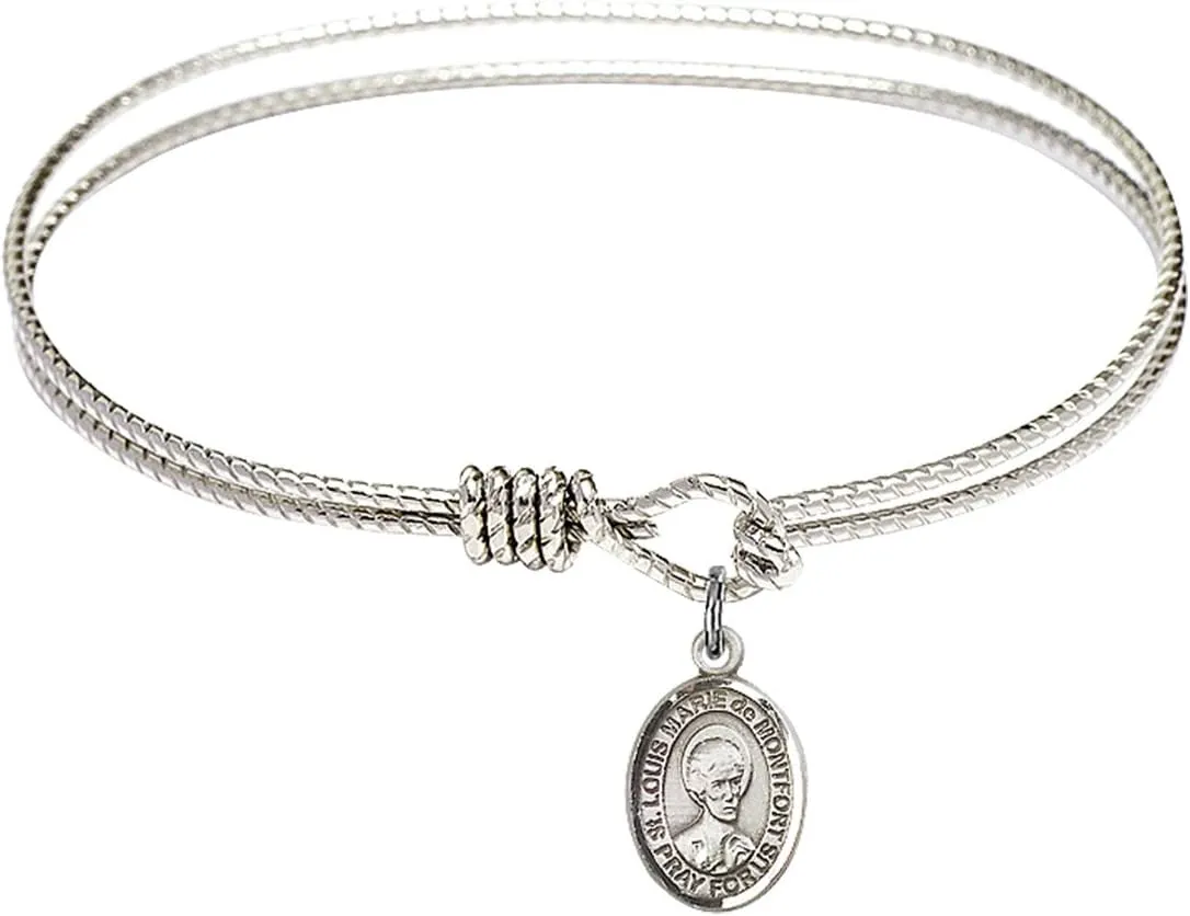 Oval Eye Hook Bangle Bracelet w/St. Louis Marie de Montfort in Sterling Silver