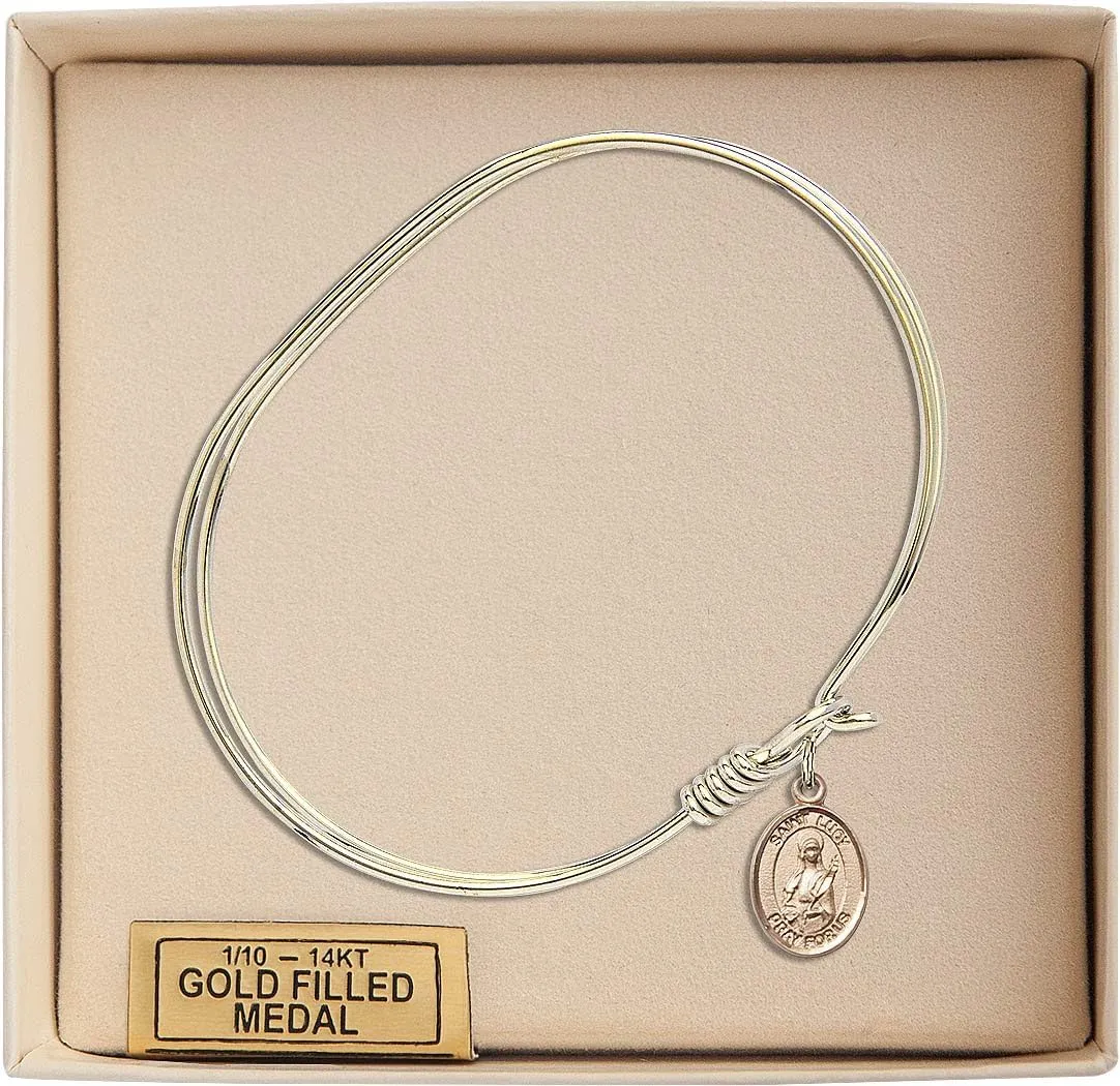 Oval Eye Hook Bangle Bracelet w/St. Lucy in Gold-Filled