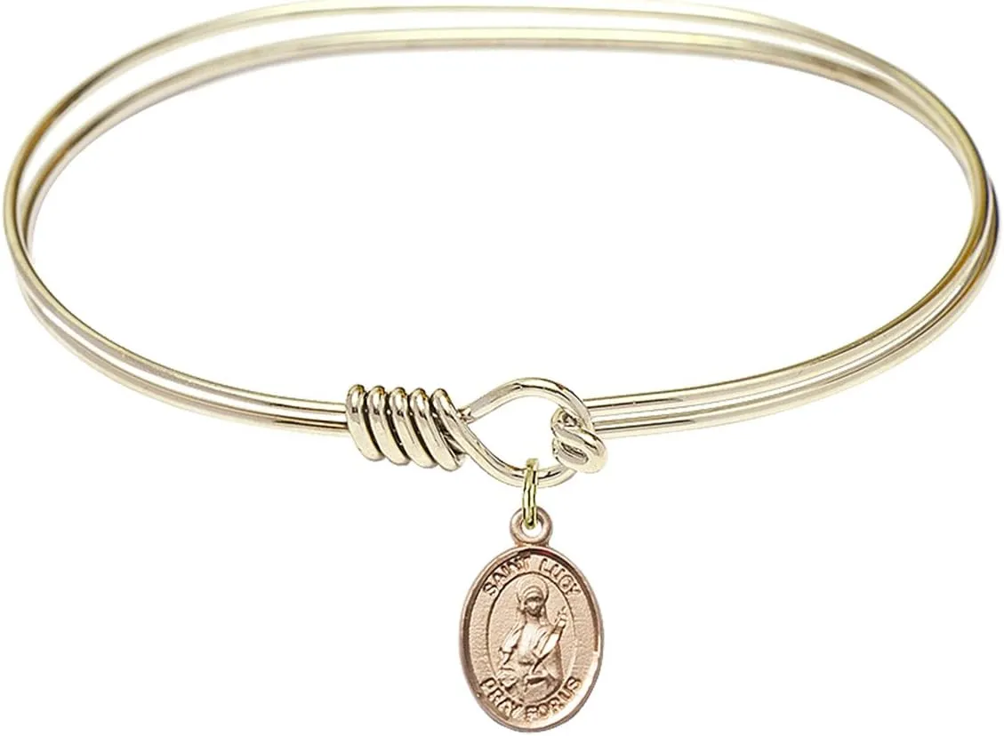 Oval Eye Hook Bangle Bracelet w/St. Lucy in Gold-Filled