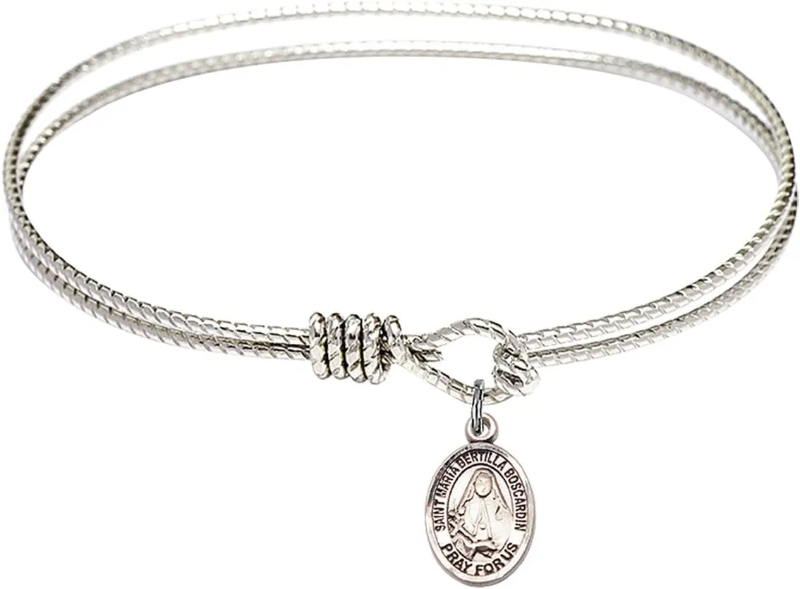 Oval Eye Hook Bangle Bracelet w/St. Maria Bertilla Boscardin in Sterling Silver