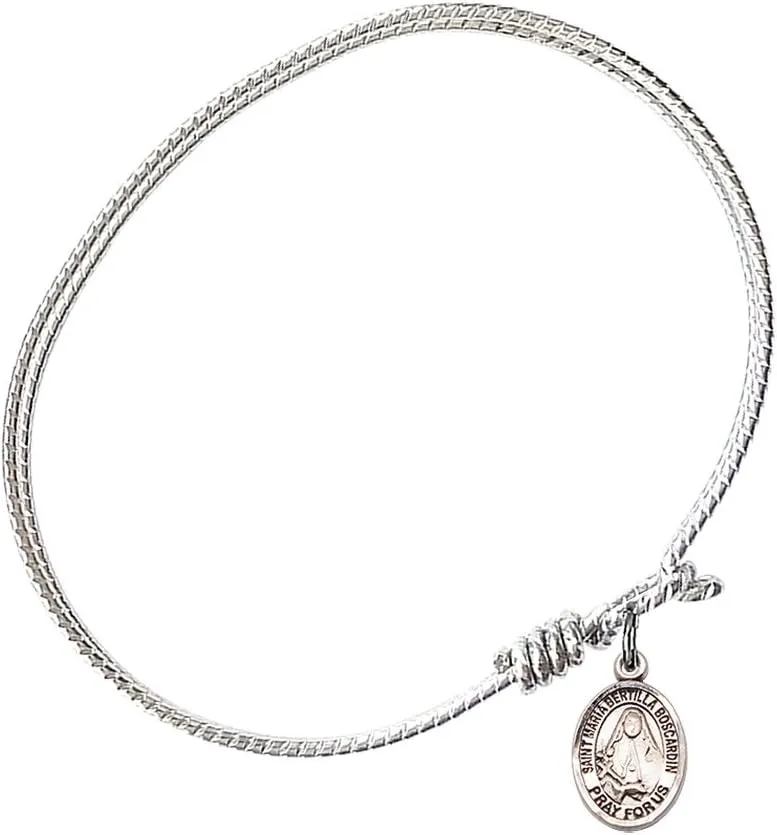 Oval Eye Hook Bangle Bracelet w/St. Maria Bertilla Boscardin in Sterling Silver