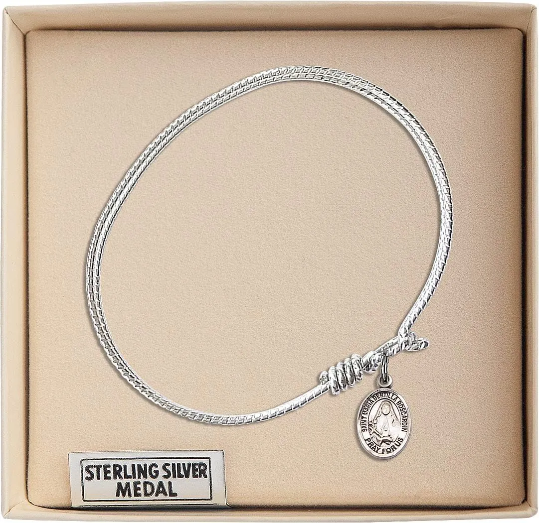 Oval Eye Hook Bangle Bracelet w/St. Maria Bertilla Boscardin in Sterling Silver