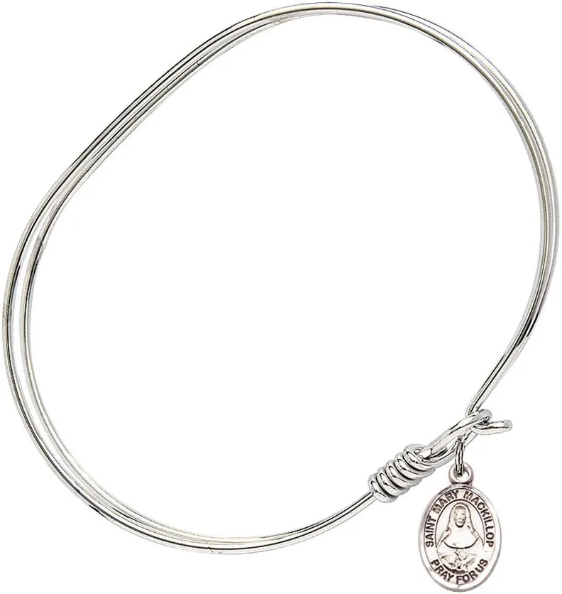 Oval Eye Hook Bangle Bracelet w/St. Mary Mackillop in Sterling Silver