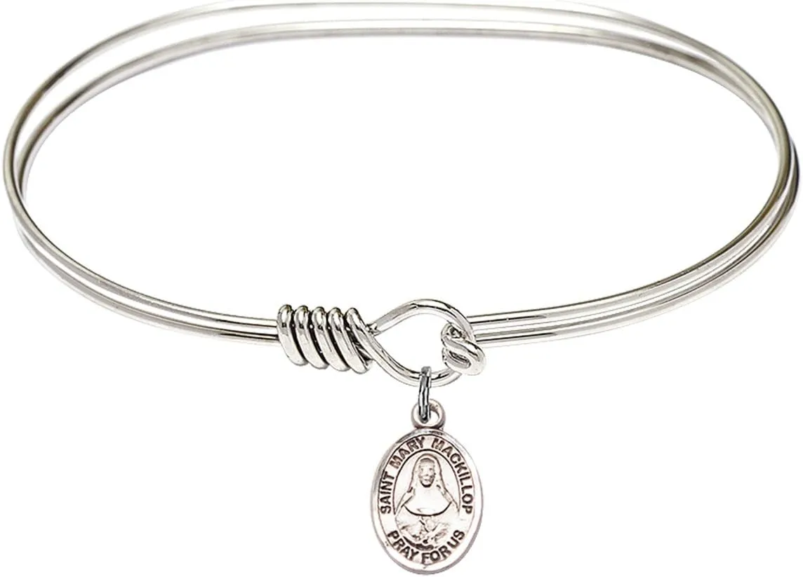Oval Eye Hook Bangle Bracelet w/St. Mary Mackillop in Sterling Silver