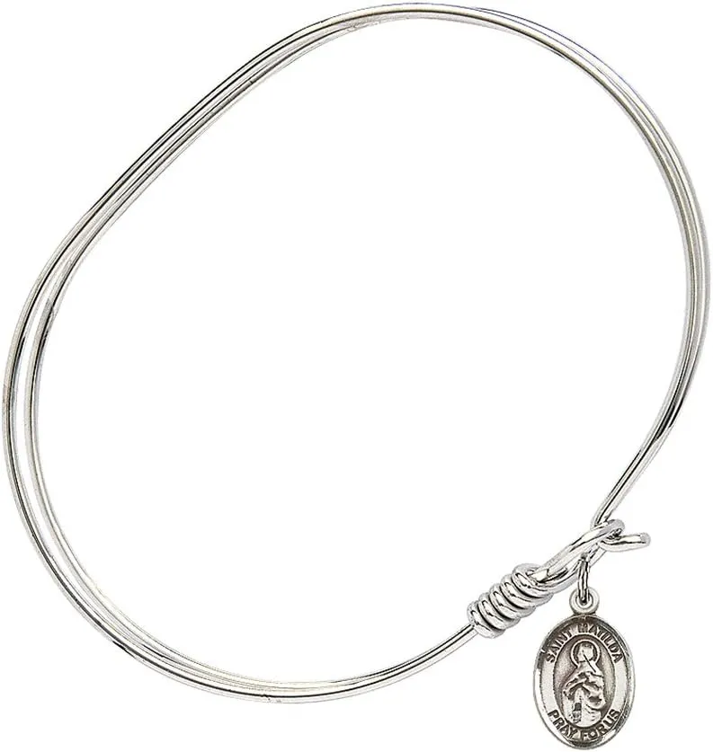 Oval Eye Hook Bangle Bracelet w/St. Matilda in Sterling Silver