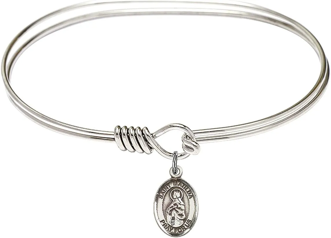 Oval Eye Hook Bangle Bracelet w/St. Matilda in Sterling Silver