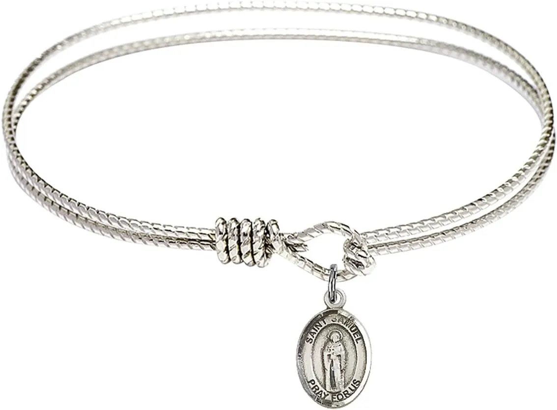 Oval Eye Hook Bangle Bracelet w/St. Samuel in Sterling Silver