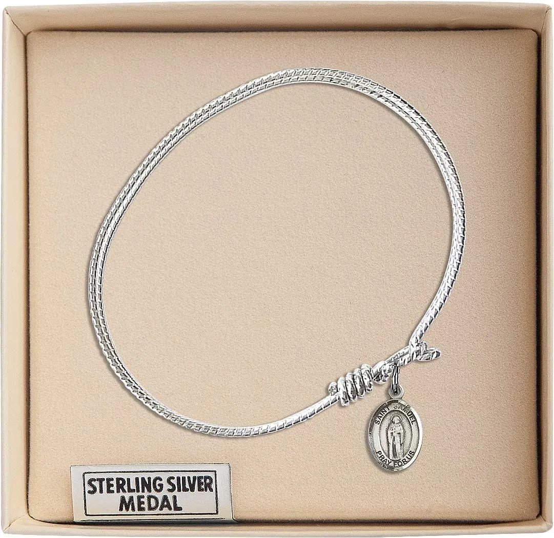 Oval Eye Hook Bangle Bracelet w/St. Samuel in Sterling Silver