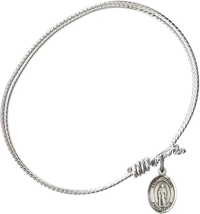 Oval Eye Hook Bangle Bracelet w/St. Samuel in Sterling Silver
