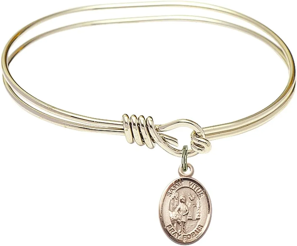 Oval Eye Hook Bangle Bracelet w/St. Vitus in Gold-Filled
