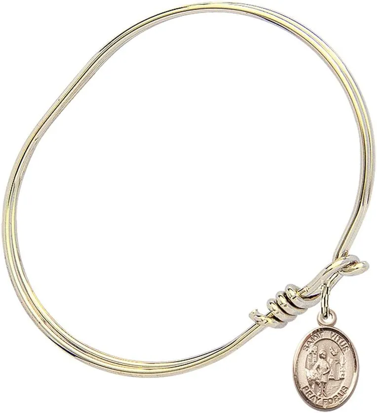 Oval Eye Hook Bangle Bracelet w/St. Vitus in Gold-Filled