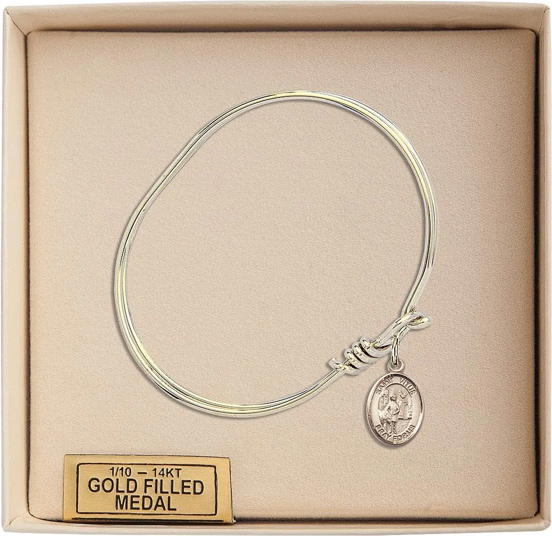 Oval Eye Hook Bangle Bracelet w/St. Vitus in Gold-Filled