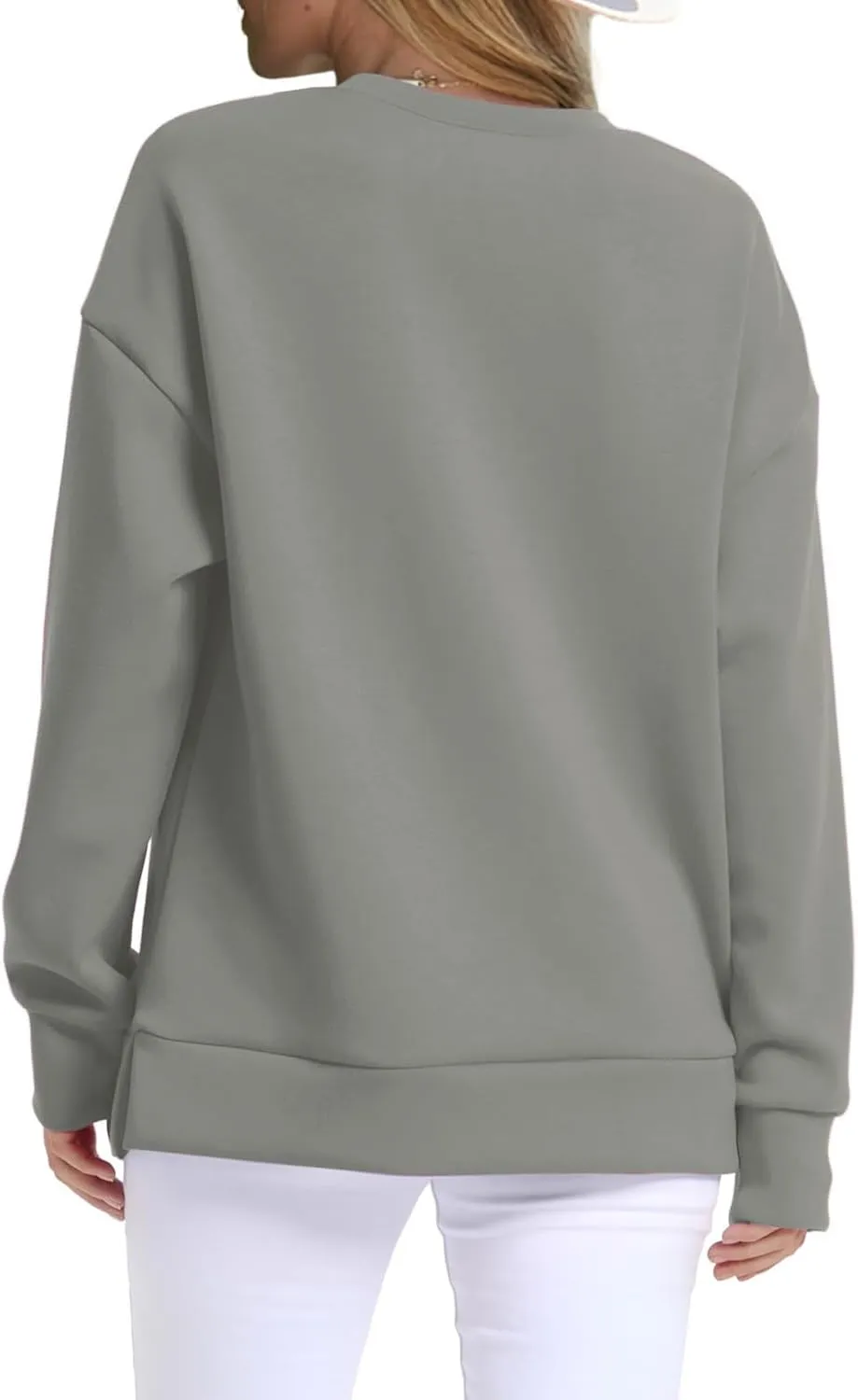 Oversized Crewneck Sweatshirt Women Side Slit Long Sleeve Fleece Pullover Tops Soft Cozy Plain Hoodie Preppy Clothes