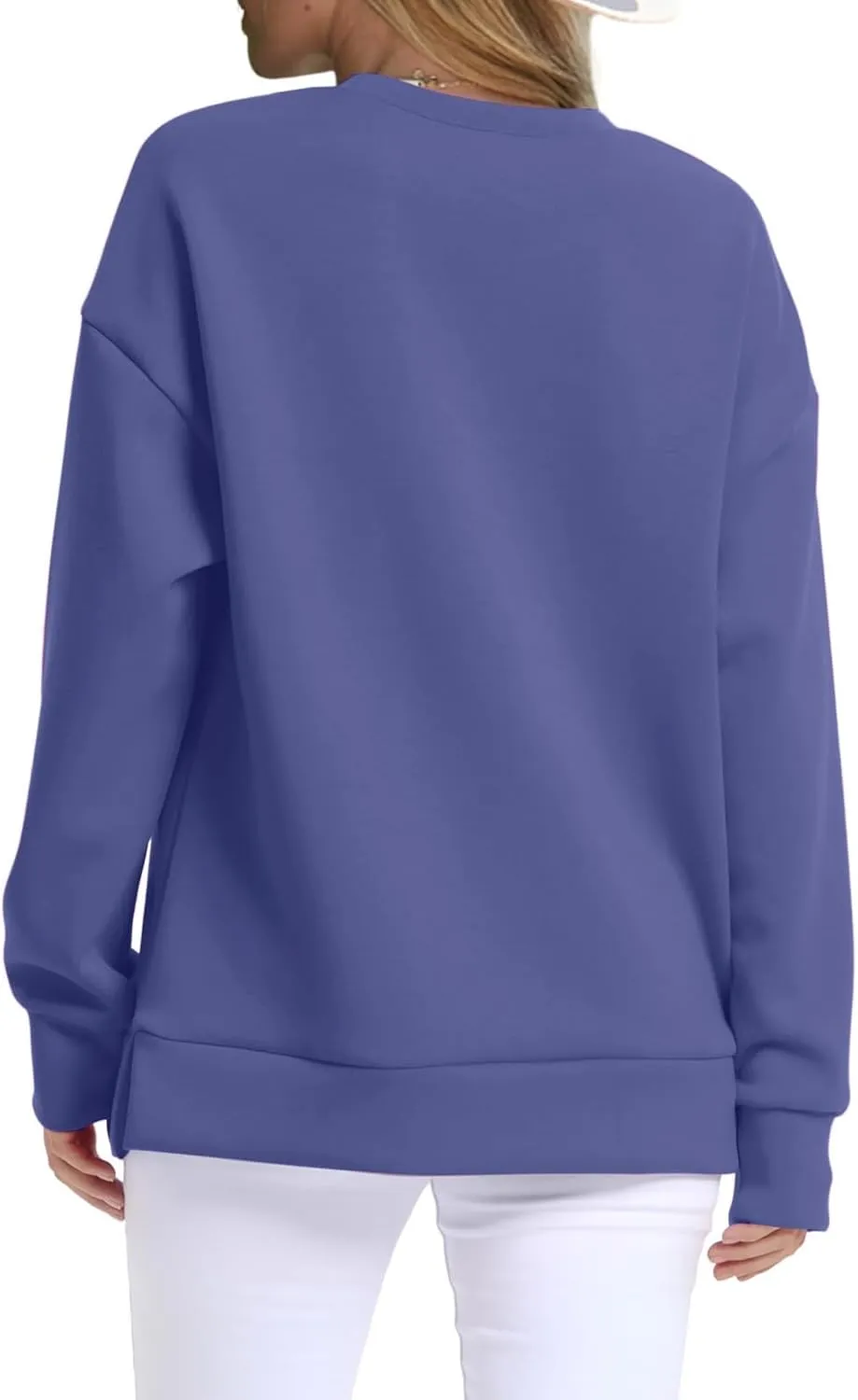Oversized Crewneck Sweatshirt Women Side Slit Long Sleeve Fleece Pullover Tops Soft Cozy Plain Hoodie Preppy Clothes