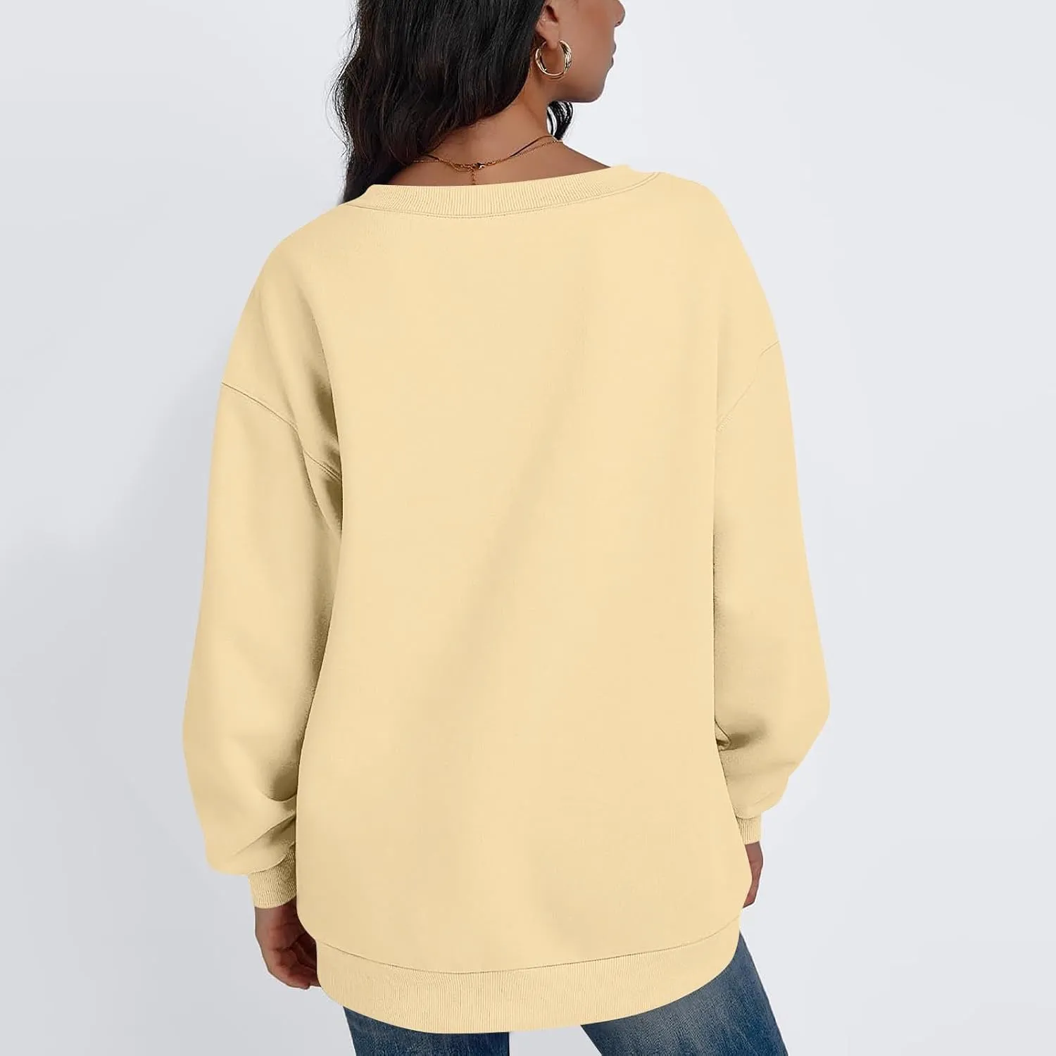 Oversized Sweatshirt For Women,2024 Trendy V Neck Soft Fleece Preppy Sweatshirt Long Sleeve Pullover Fall Clothes