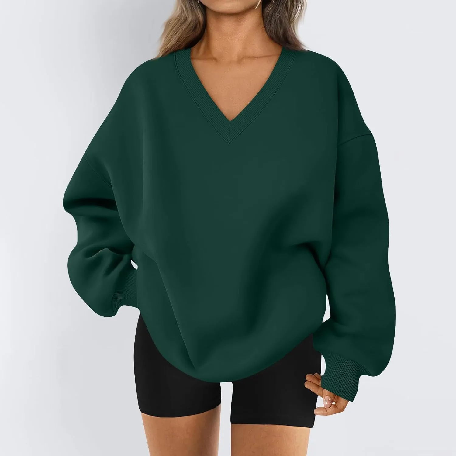Oversized Sweatshirt For Women,2024 Trendy V Neck Soft Fleece Preppy Sweatshirt Long Sleeve Pullover Fall Clothes