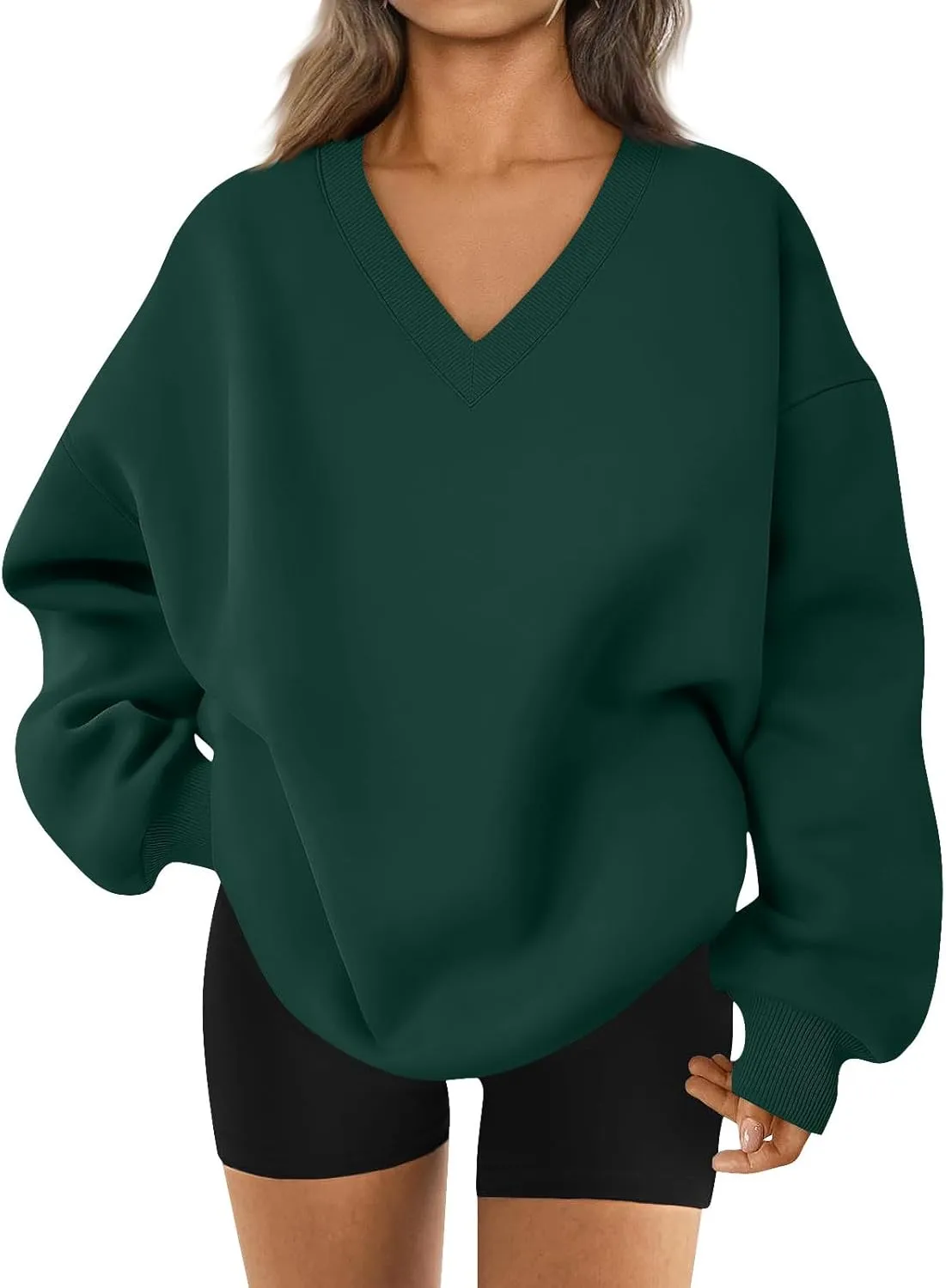 Oversized Sweatshirt For Women,2024 Trendy V Neck Soft Fleece Preppy Sweatshirt Long Sleeve Pullover Fall Clothes
