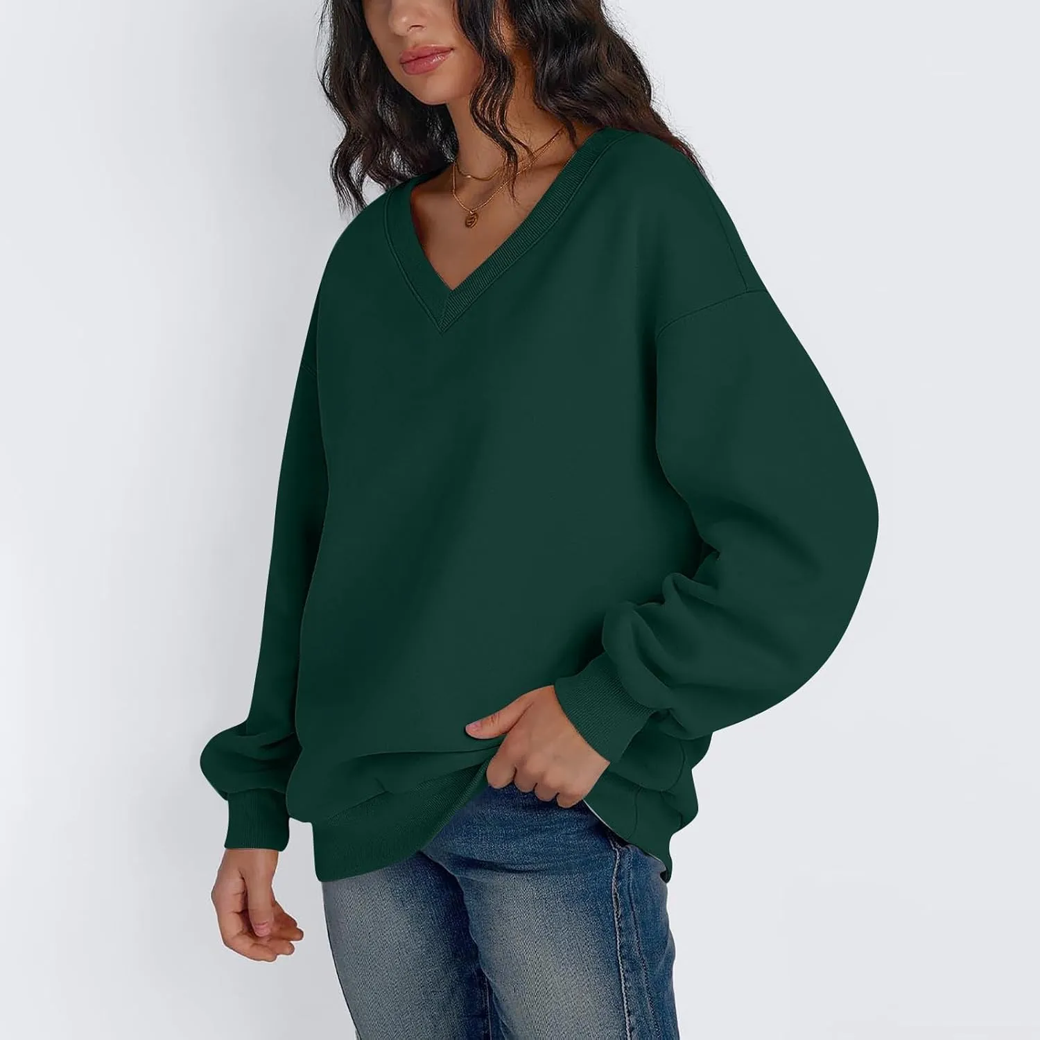 Oversized Sweatshirt For Women,2024 Trendy V Neck Soft Fleece Preppy Sweatshirt Long Sleeve Pullover Fall Clothes