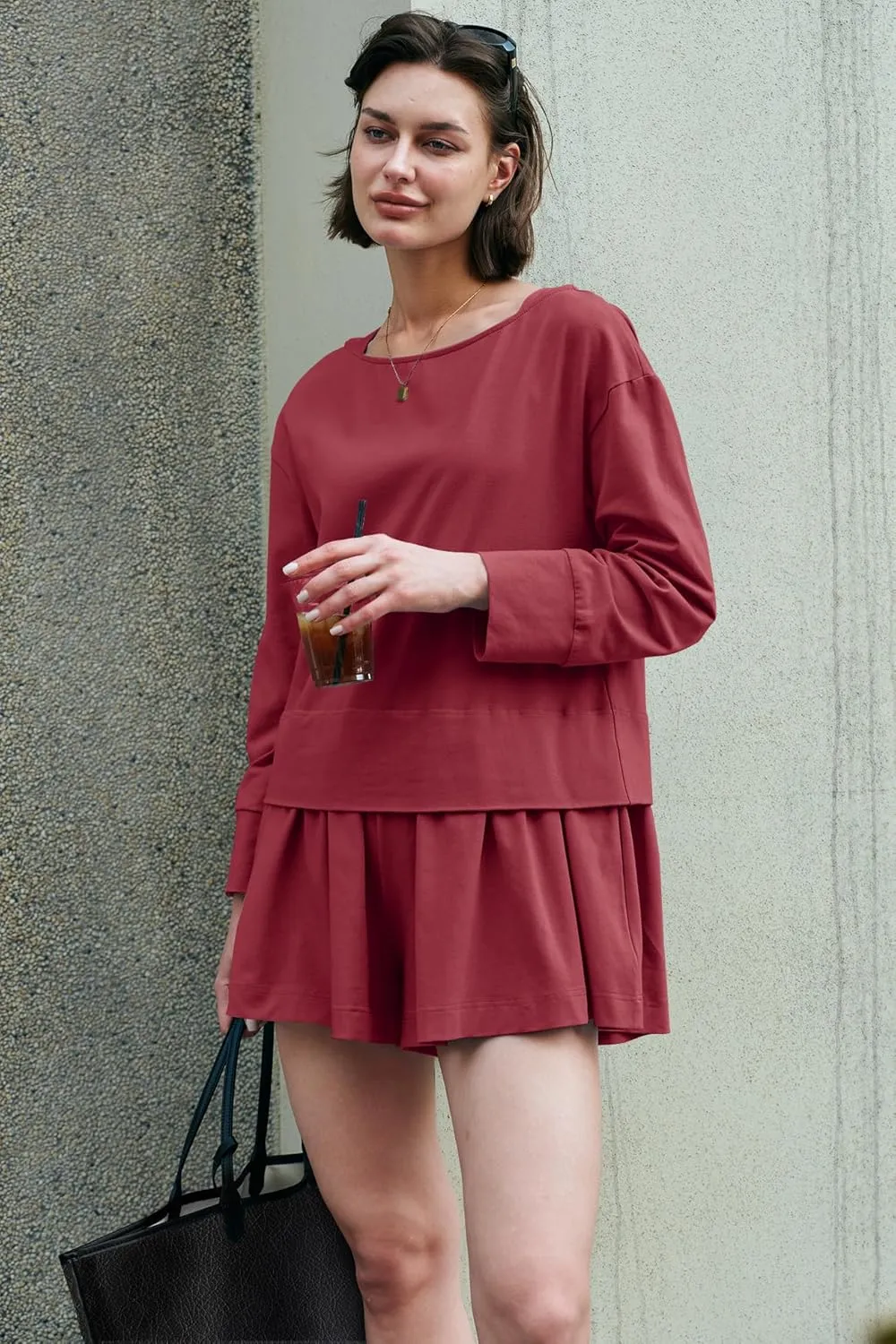 Panadila Womens Long Sleeve Short Romper Dresses Crewneck Oversized One Piece Jumpsuit Open Back Layered Casual Outfit