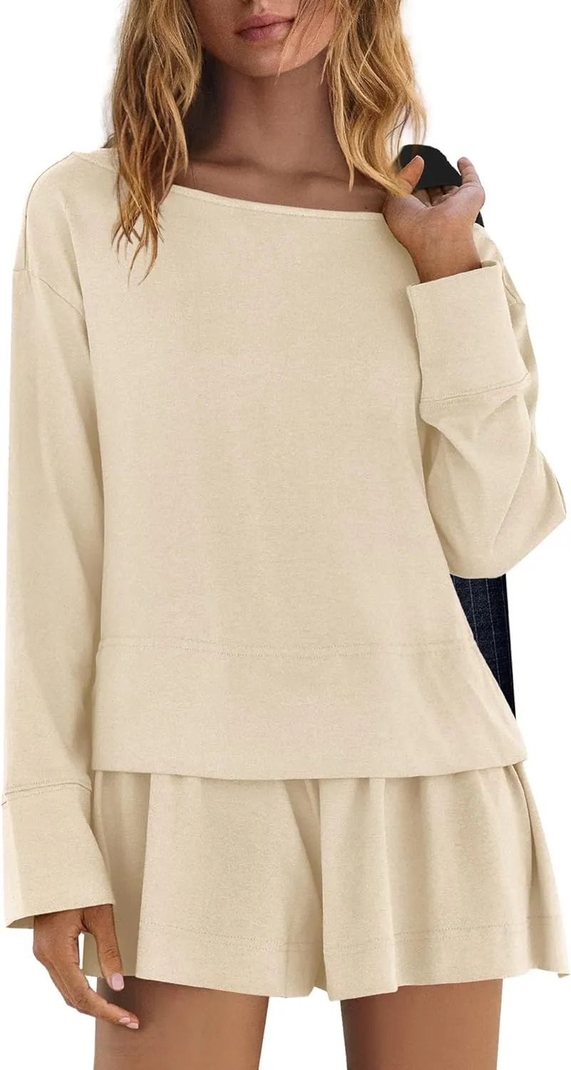 Panadila Womens Long Sleeve Short Romper Dresses Crewneck Oversized One Piece Jumpsuit Open Back Layered Casual Outfit