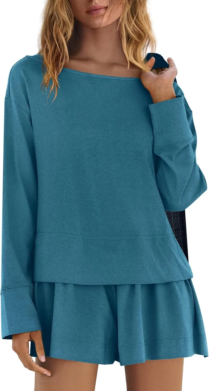 Panadila Womens Long Sleeve Short Romper Dresses Crewneck Oversized One Piece Jumpsuit Open Back Layered Casual Outfit
