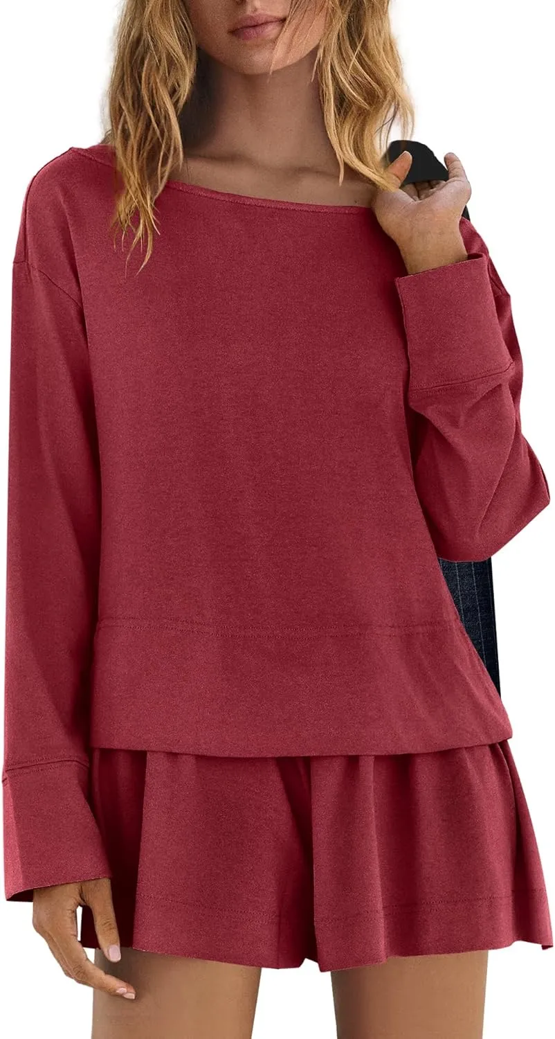 Panadila Womens Long Sleeve Short Romper Dresses Crewneck Oversized One Piece Jumpsuit Open Back Layered Casual Outfit
