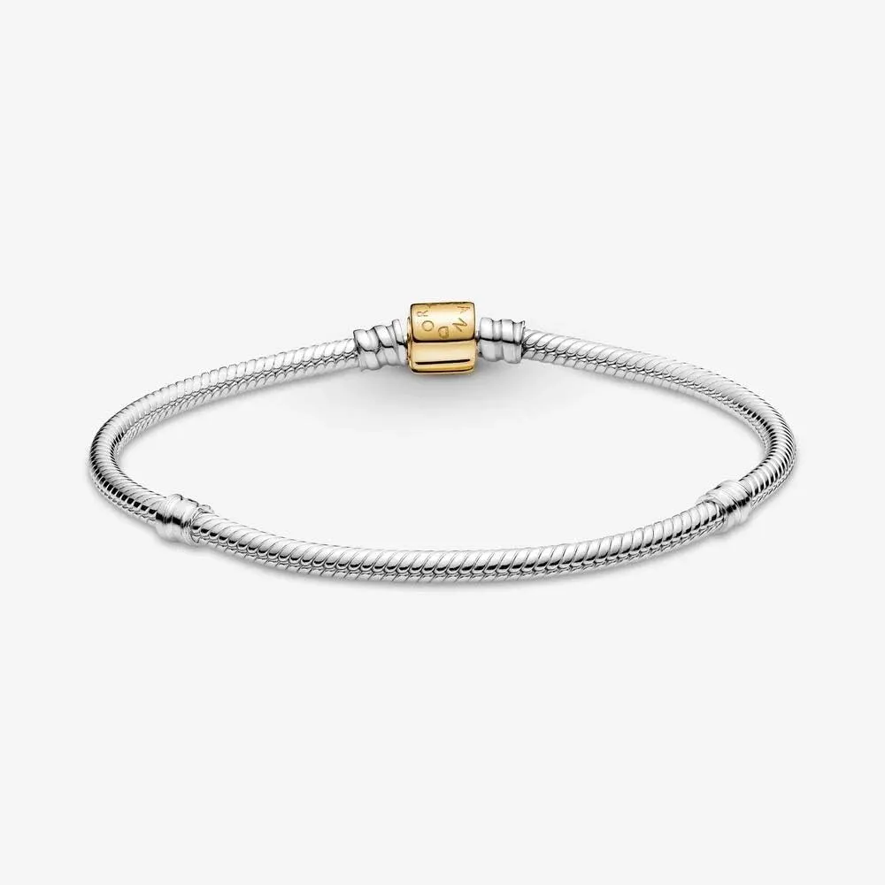 PANDORA Pandora Moments Two-tone Barrel Clasp Snake Chain 925 Sterling Silver Bracelet