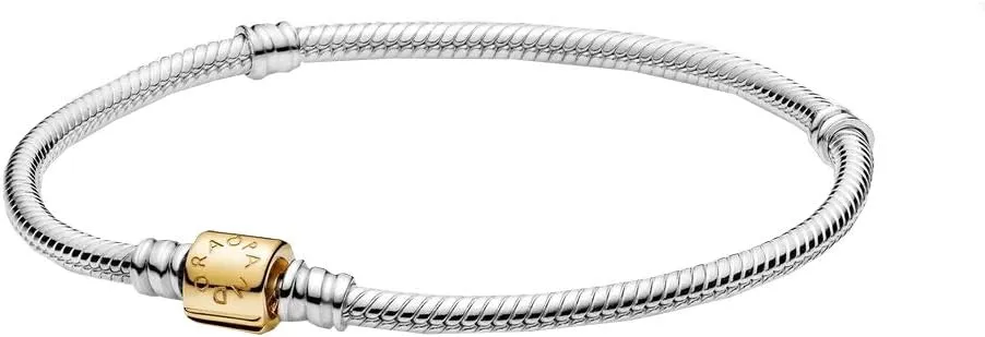 PANDORA Pandora Moments Two-tone Barrel Clasp Snake Chain 925 Sterling Silver Bracelet