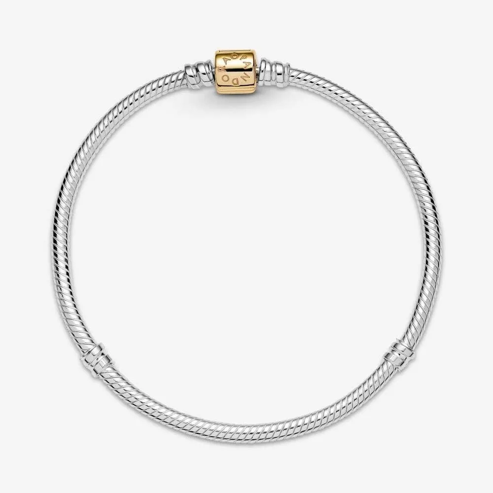 PANDORA Pandora Moments Two-tone Barrel Clasp Snake Chain 925 Sterling Silver Bracelet