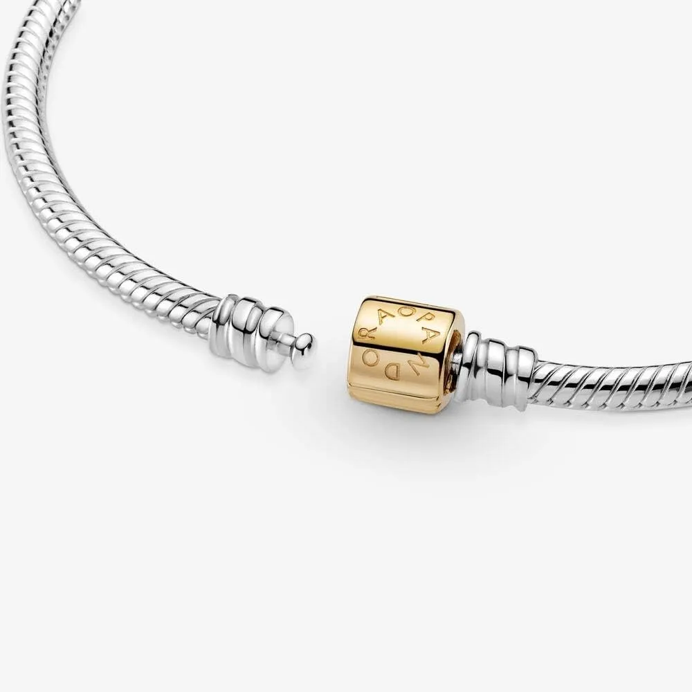 PANDORA Pandora Moments Two-tone Barrel Clasp Snake Chain 925 Sterling Silver Bracelet