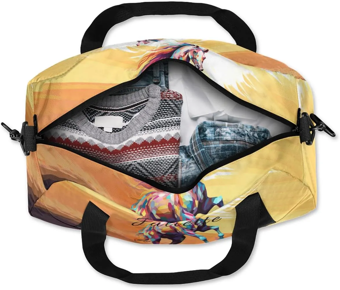 Personalized Duffel Bags Custom Travel Colorful Horse Animal Sports Carry On Gym Bag Cheerful Cheer Bags Weekender Bag Overnight Christmas Gift Bag for kids