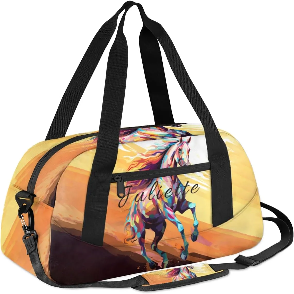 Personalized Duffel Bags Custom Travel Colorful Horse Animal Sports Carry On Gym Bag Cheerful Cheer Bags Weekender Bag Overnight Christmas Gift Bag for kids