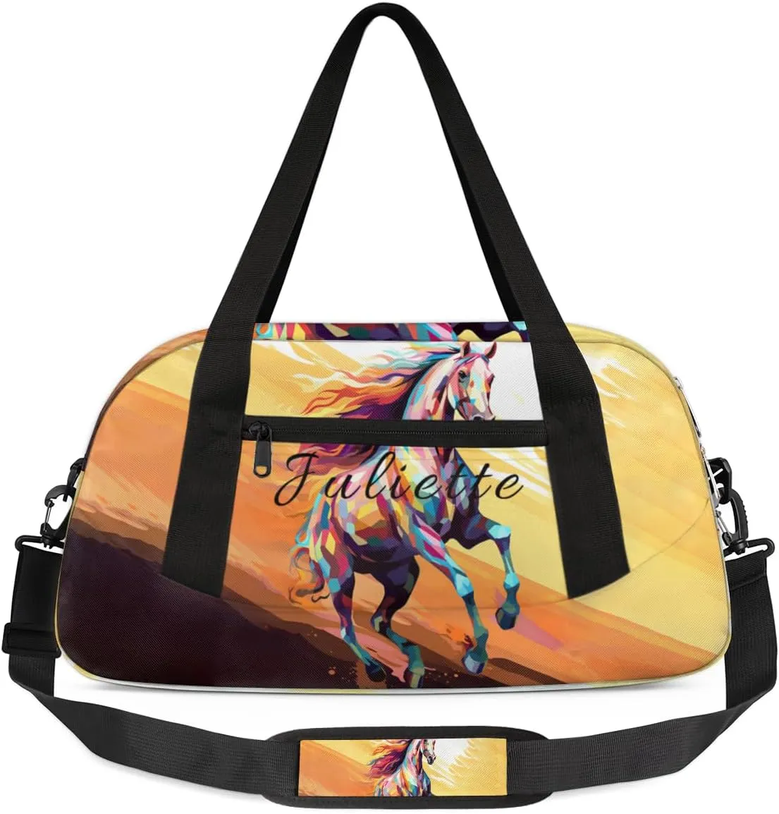 Personalized Duffel Bags Custom Travel Colorful Horse Animal Sports Carry On Gym Bag Cheerful Cheer Bags Weekender Bag Overnight Christmas Gift Bag for kids
