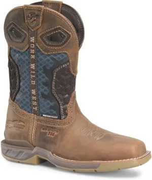 PHANTOM RIDER Women's Watcher 10 Waterproof Wide Square Composite Toe Roper Boots with Thomas Brown Leather and Blue Textile and TPU Quarter