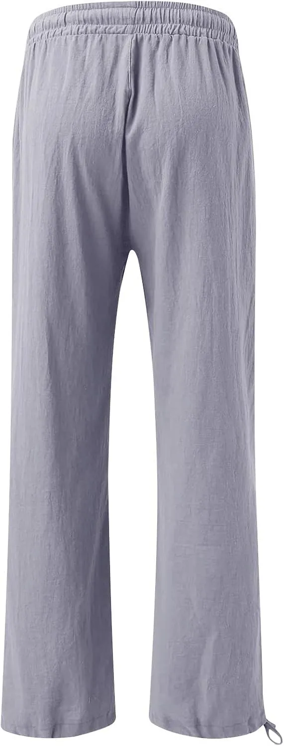 Plus Size Solid Relaxed Crinkle Pants Wide Leg Casual Summer High Waist Trousers Fashion Work Office Cropped Pant