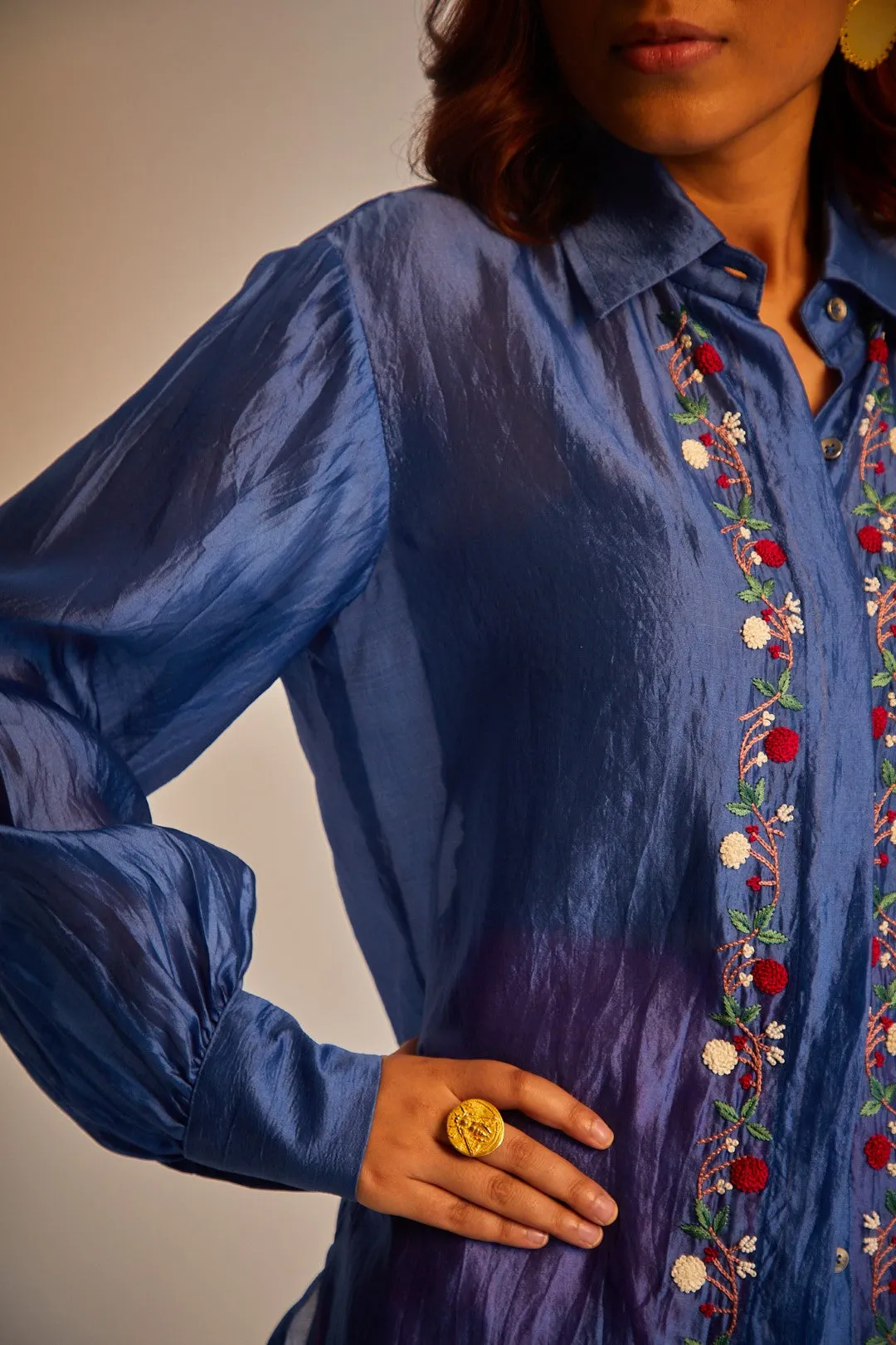 Poppy Silk Shirt - Blue