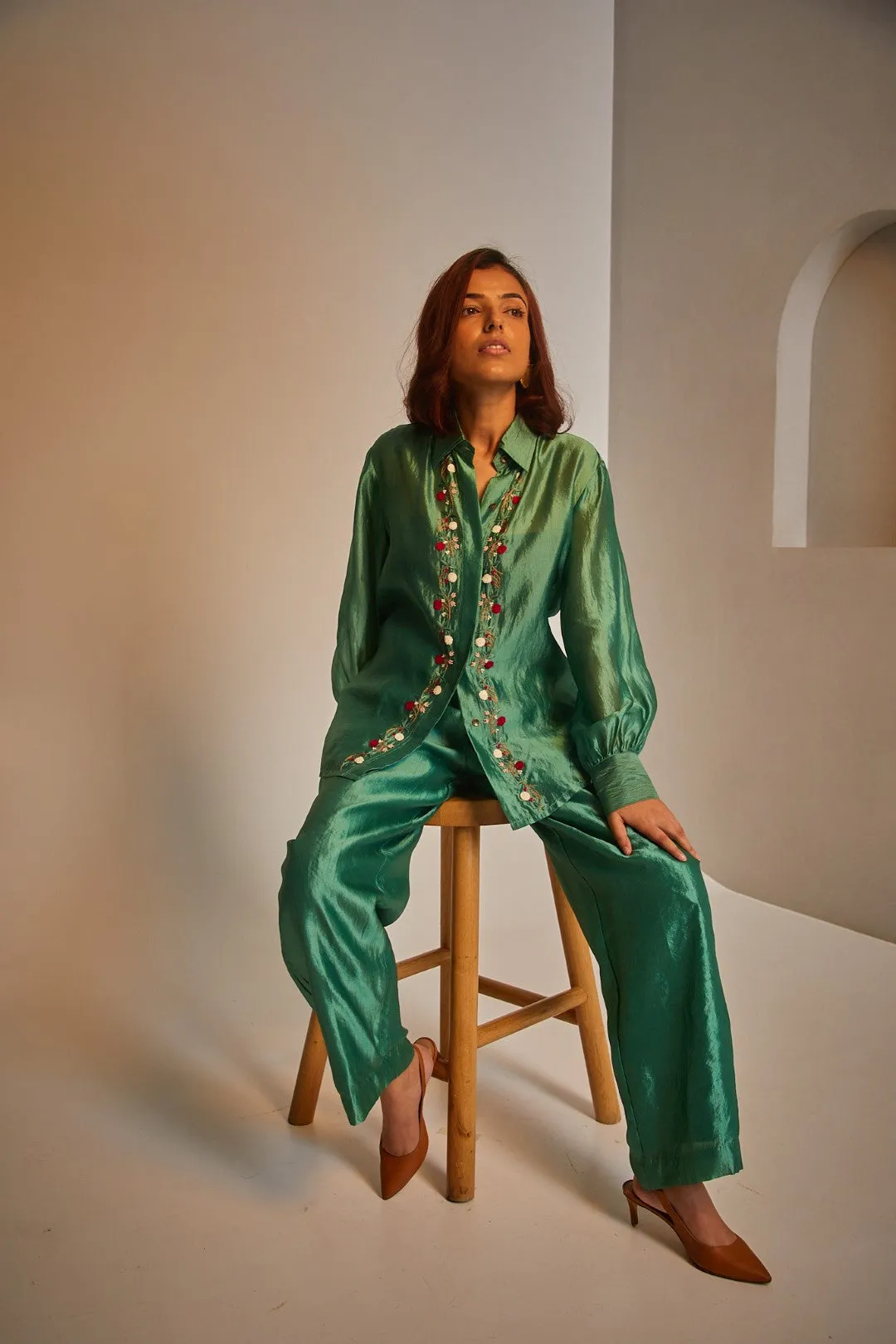 Poppy Silk Shirt - Green