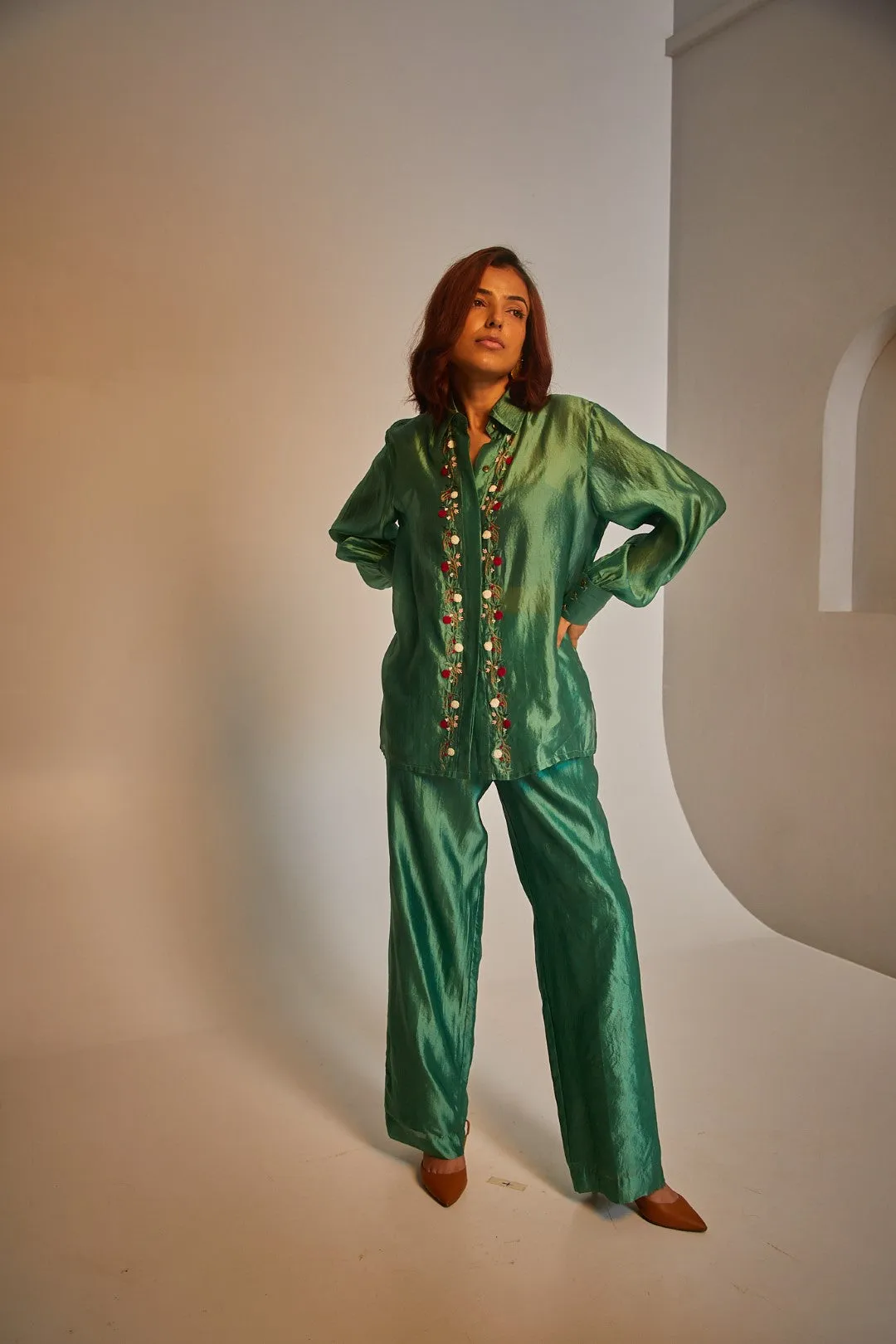 Poppy Silk Shirt - Green