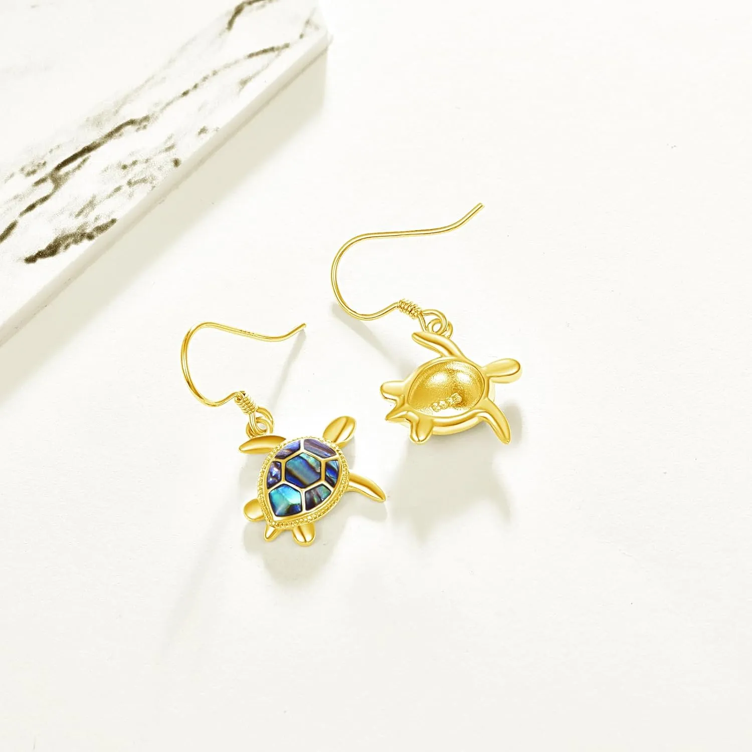 PRAYMOS Sea Turtle Earrings for Women Abalone Shell 925 Sterling Silver Dangle Earrings Hypoallergenic Drop Animal Ocean Jewelry Turtle Gift