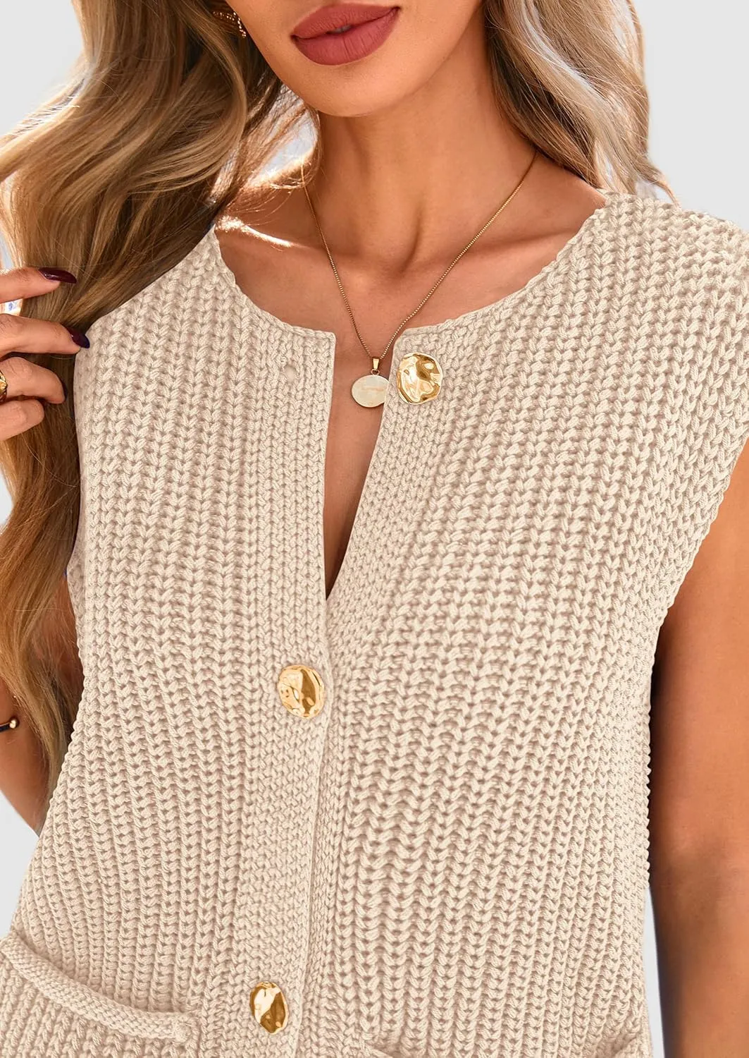 PRETTYGARDEN Women's Summer Sweaters Vest 2025 Sleeveless Button Down Cropped Pockets Chunky Knit Cardigan Trendy Tank Tops
