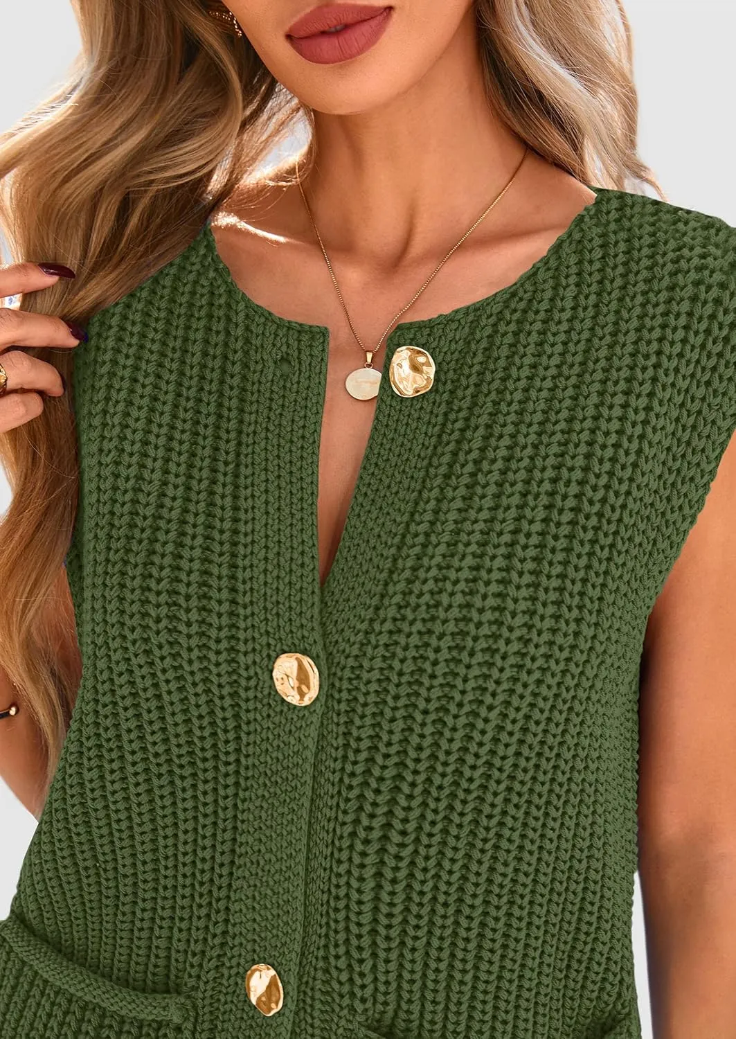 PRETTYGARDEN Women's Summer Sweaters Vest 2025 Sleeveless Button Down Cropped Pockets Chunky Knit Cardigan Trendy Tank Tops