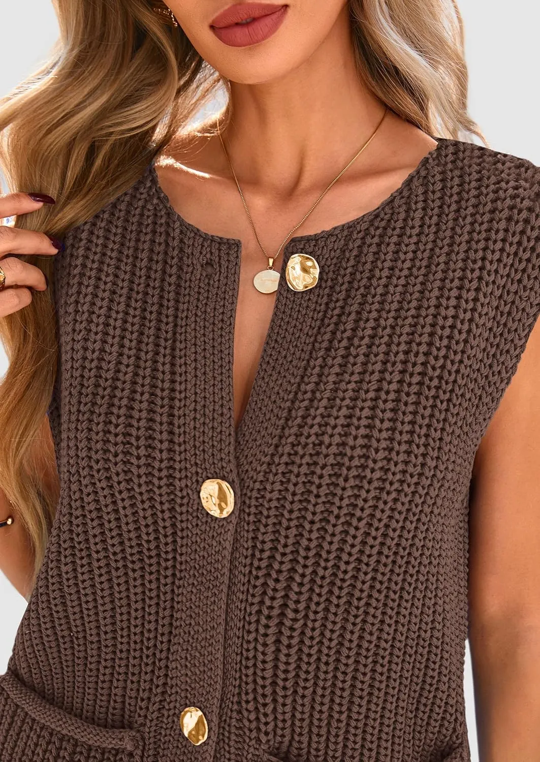 PRETTYGARDEN Women's Summer Sweaters Vest 2025 Sleeveless Button Down Cropped Pockets Chunky Knit Cardigan Trendy Tank Tops