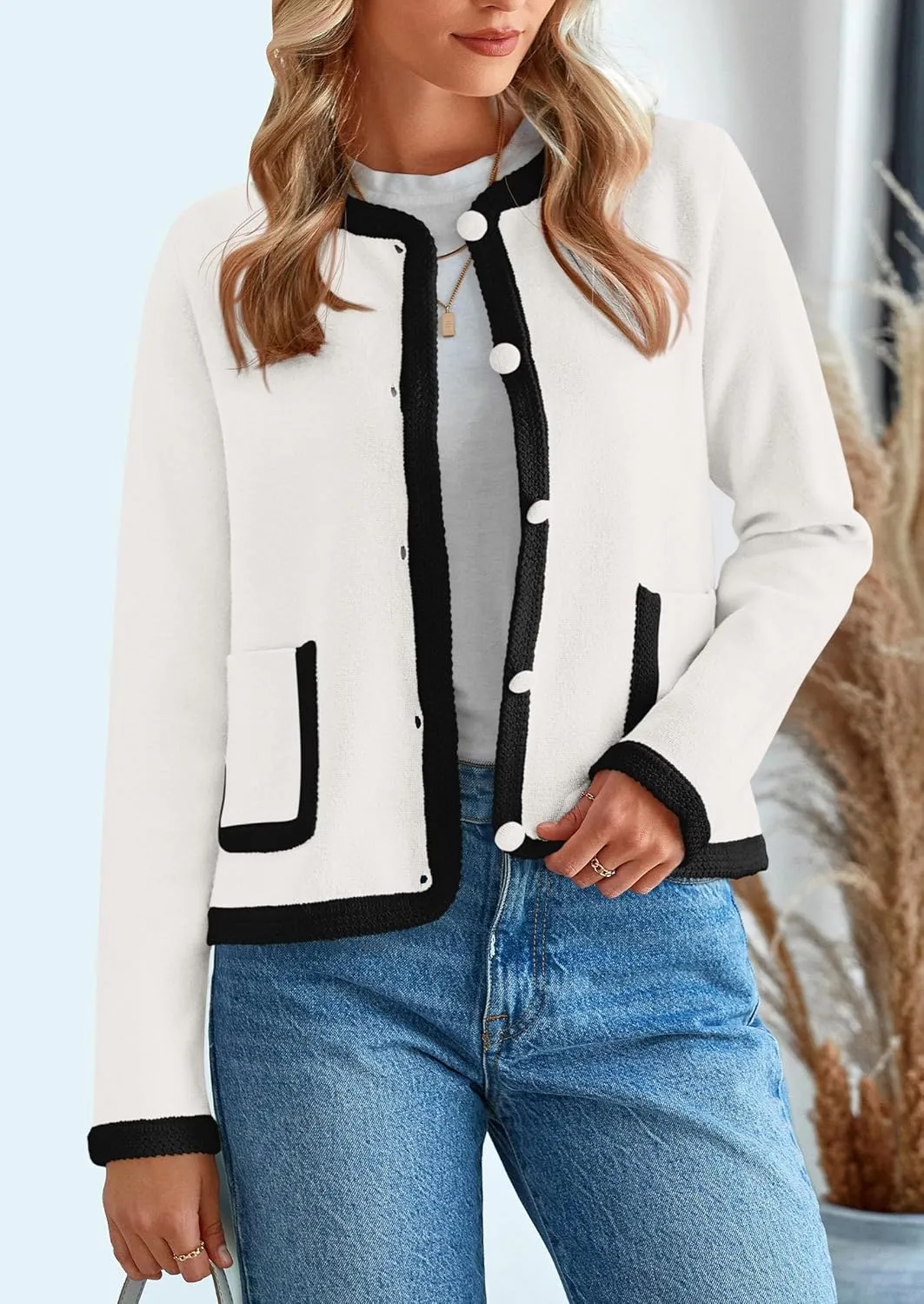 PRETTYGARDEN Women's Winter Trendy Button Down Open Front Cardigan Sweaters Knit Color Block Jackets Fall Fashion Clothes