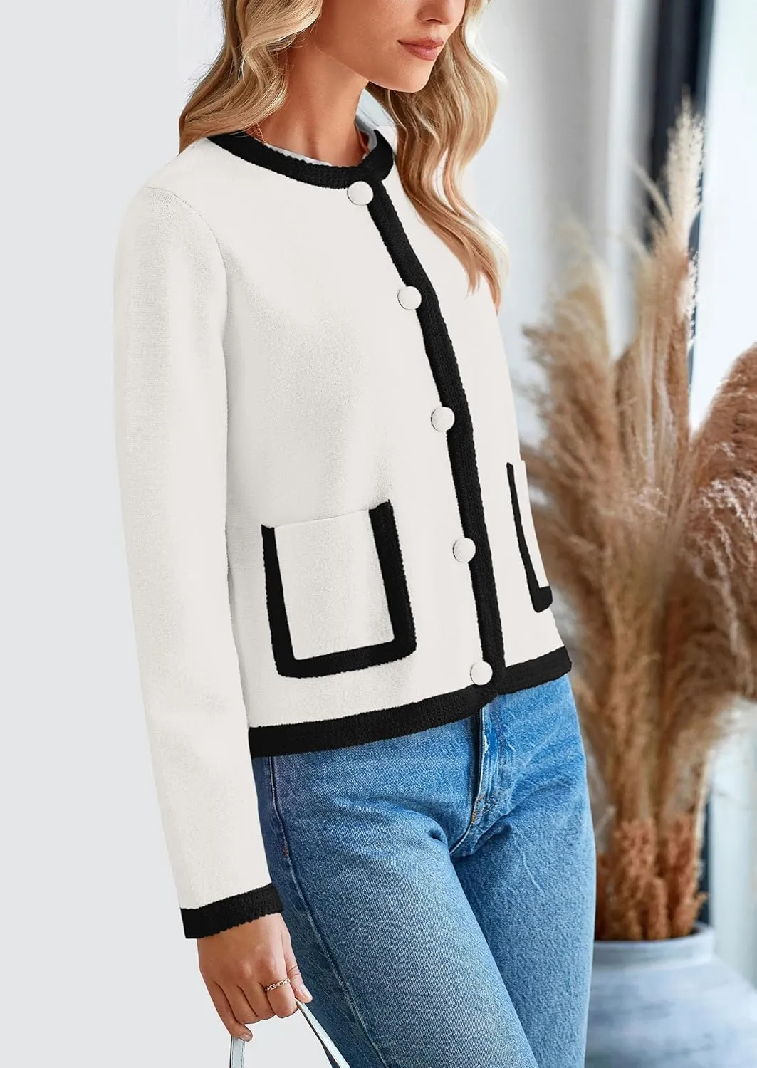 PRETTYGARDEN Women's Winter Trendy Button Down Open Front Cardigan Sweaters Knit Color Block Jackets Fall Fashion Clothes