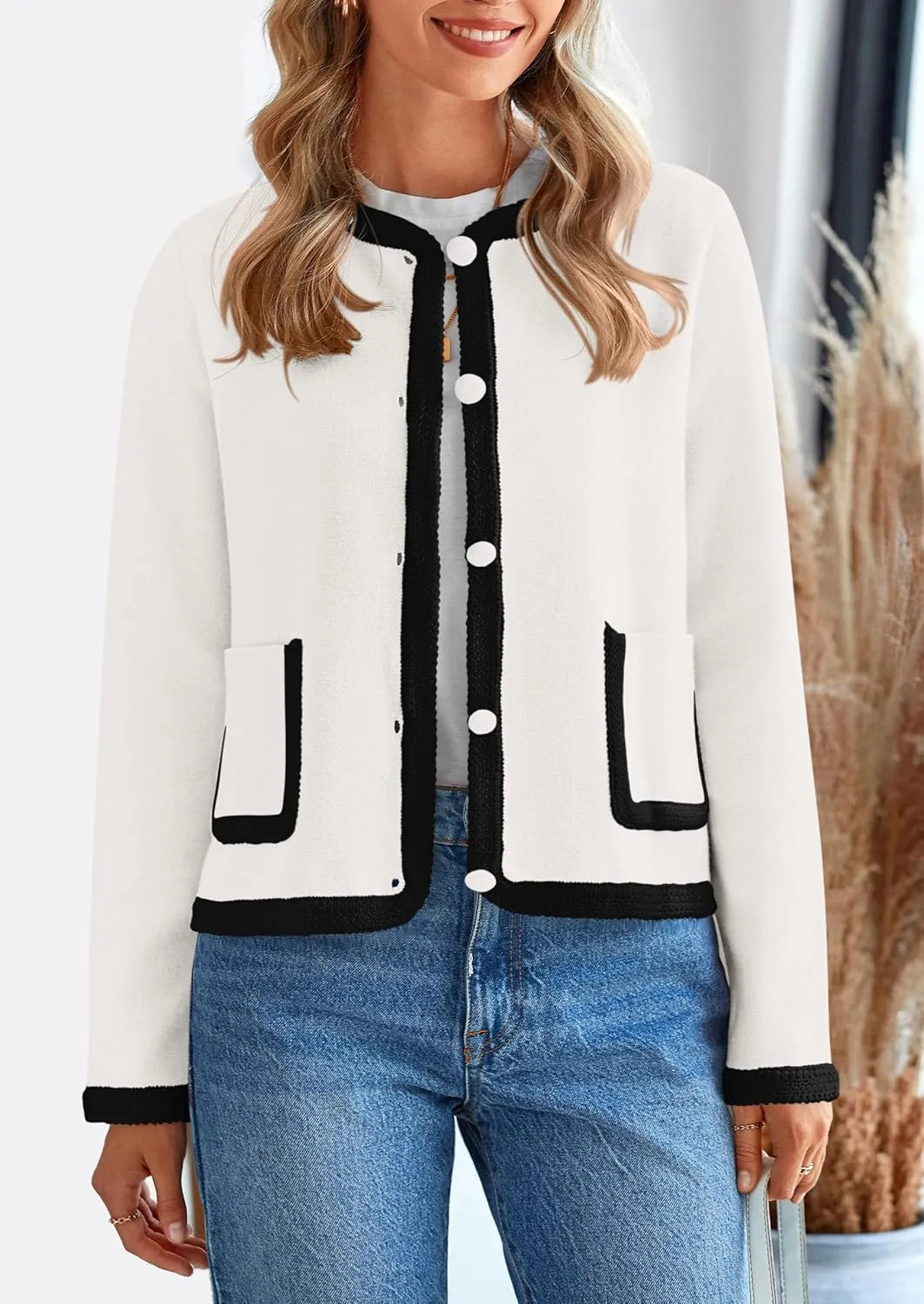 PRETTYGARDEN Women's Winter Trendy Button Down Open Front Cardigan Sweaters Knit Color Block Jackets Fall Fashion Clothes