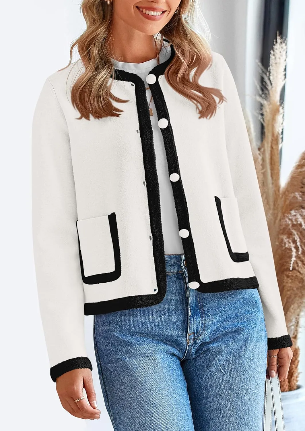 PRETTYGARDEN Women's Winter Trendy Button Down Open Front Cardigan Sweaters Knit Color Block Jackets Fall Fashion Clothes