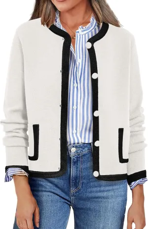 PRETTYGARDEN Women's Winter Trendy Button Down Open Front Cardigan Sweaters Knit Color Block Jackets Fall Fashion Clothes