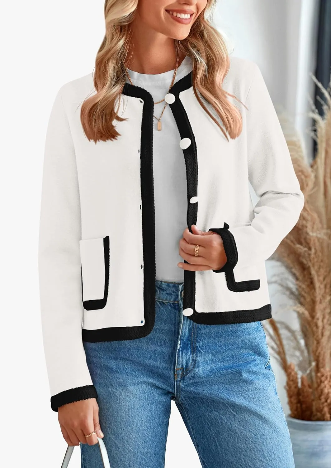PRETTYGARDEN Women's Winter Trendy Button Down Open Front Cardigan Sweaters Knit Color Block Jackets Fall Fashion Clothes